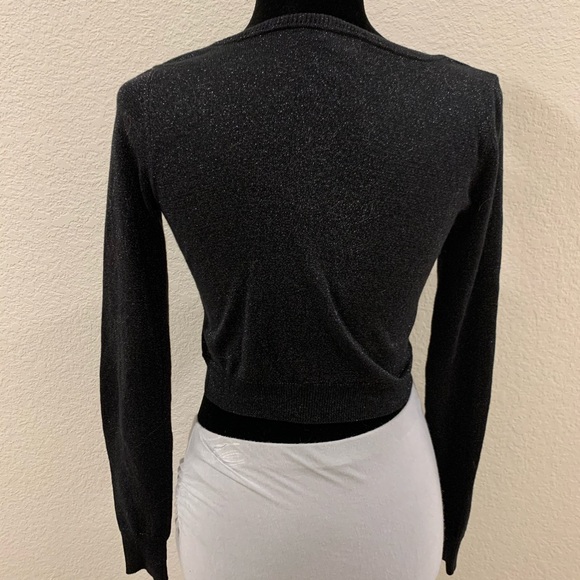 Black Metallic Long Sleeve Cropped Cardigan - Picture 4 of 4